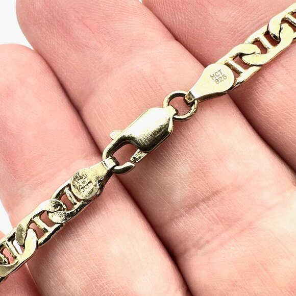Italy Gold Over Sterling Silver Necklace Mariner Link Chain 5mm Width 17 Grams - Picture 2 of 4